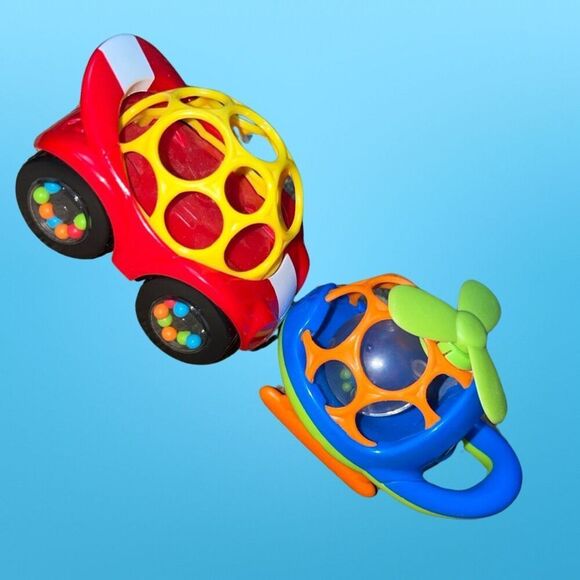 Lot of 4 OBall Toys Helicopter Rattle Car High Chair Ball Toy Toddler/Baby B9 - Picture 2 of 3